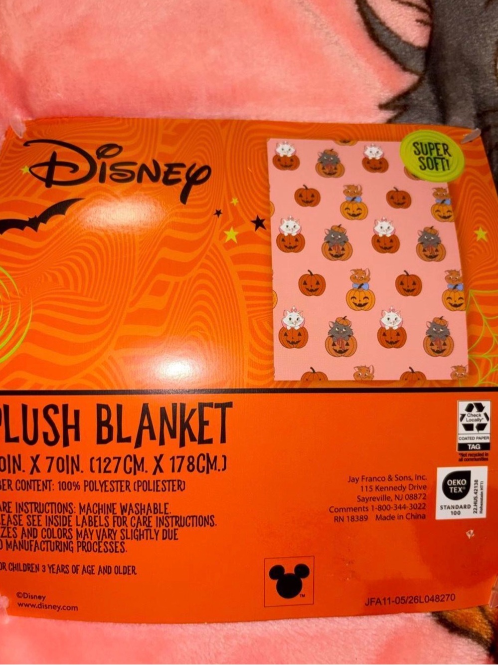 Disney Kids Pink Pumpkin & Character Plush Blanket